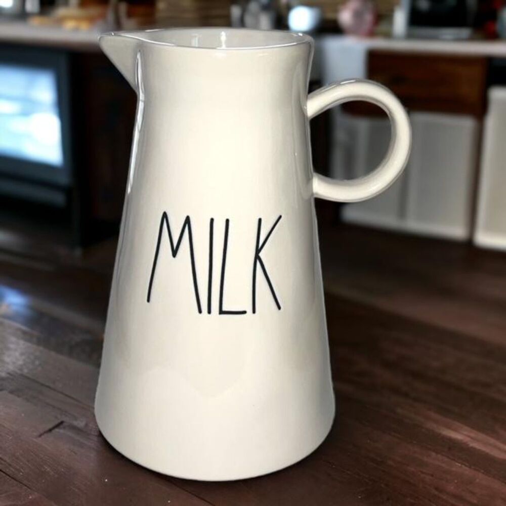 Sleek Rae Dunn  Large MILK Pitcher / Carafe w Ring Handle Classic